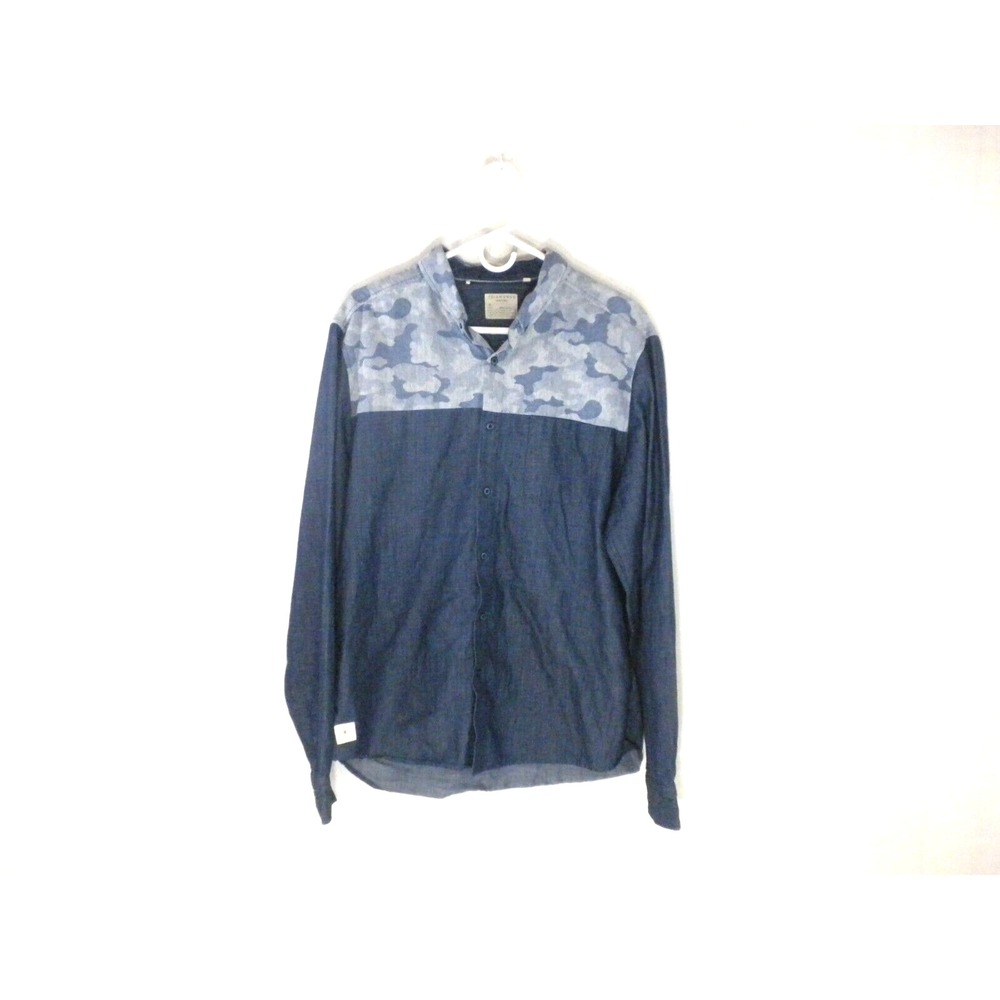 7 Diamonds‎ Shirt Mens XL Blue Brave Jacquard Camo Brushed Denim Button Down